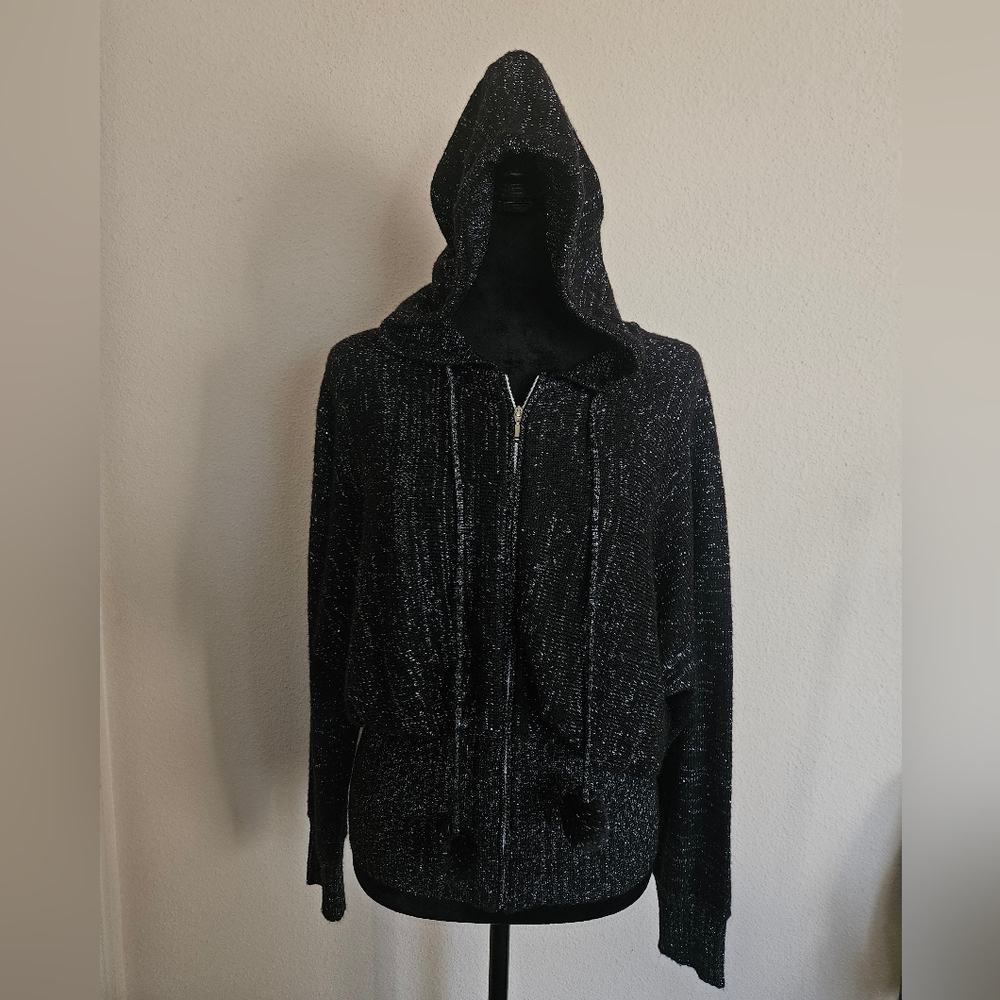 Victoria's Secret Y2K Black/ Metallic Cinch Waist Zip- Up Hoodie Size S - Picture 8 of 9